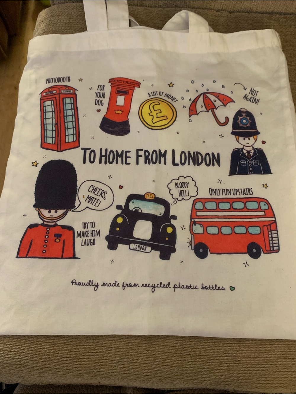 London Icon Tote Bag - Cream with Red & Black Prints